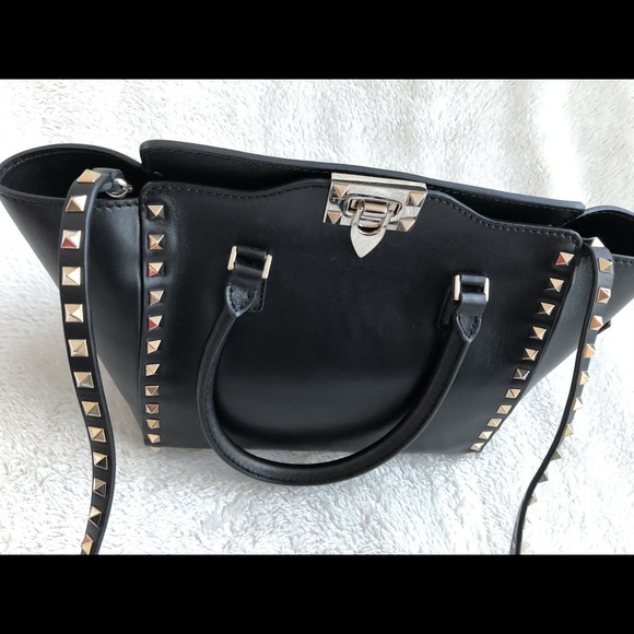 VALENTINO GARAVANI Black Rockstud Trapeze Tote Shoulder Bag Handbag - Picture 4 of 8